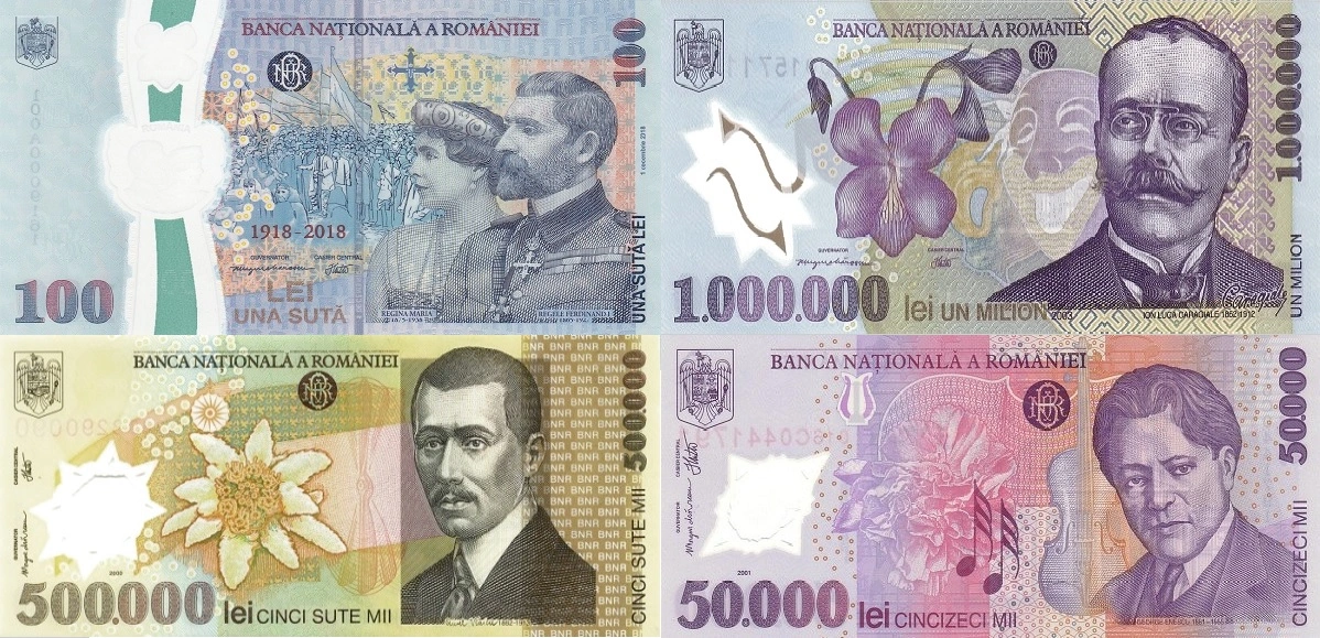 Bancnote românești din polimer și bancnote înainte de denominare